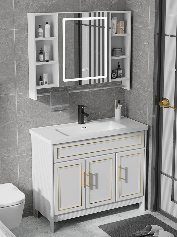 Small apartment ultra-narrow edge slender 40cm wide integrated ceramic washbasin basin floor-standing bathroom cabinet combinati
