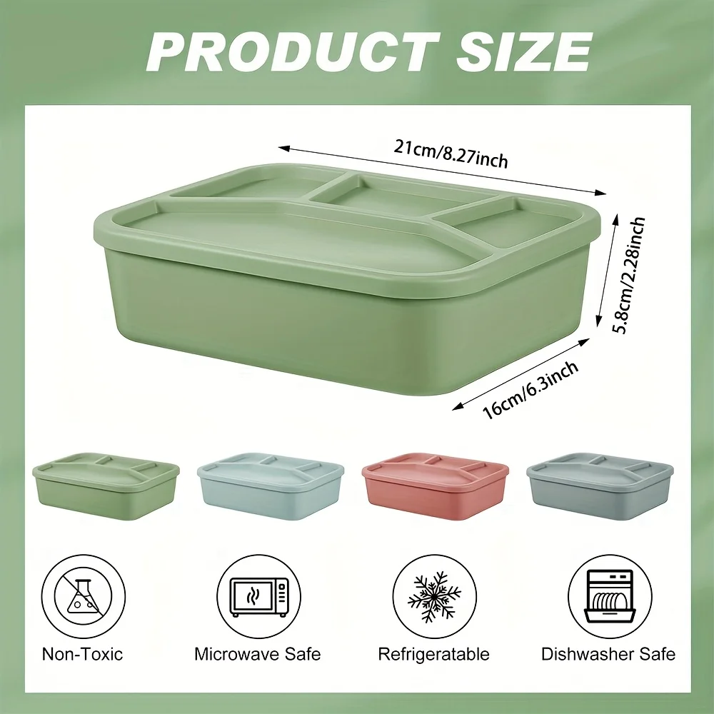 Premium simple style silicone lunch box, four compartments, thickened and leak-proof, student and adult lunch box,back to school