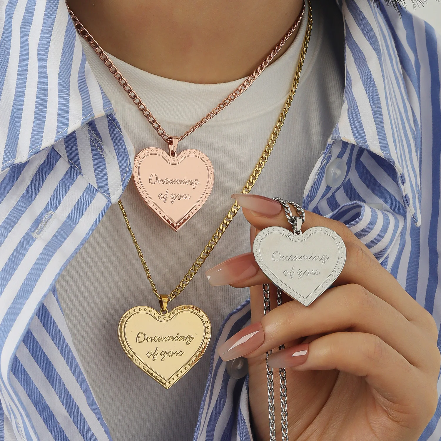 

Personalized Love Pendant Corrosion Border Custom Name Necklace Hand Sstamped Valentine's day Engagement Jewelry for Her