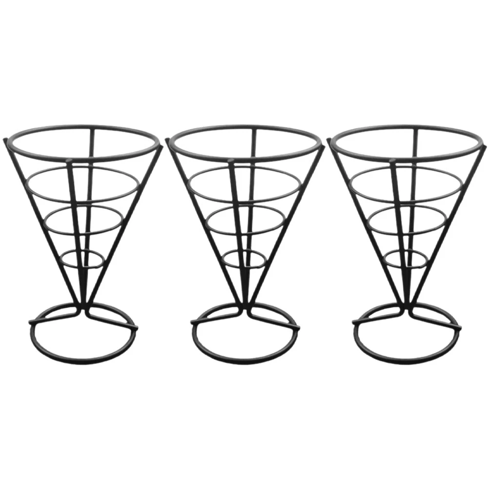 

3Pcs French Fries Stand Hollow Stainless Steel Snack Basket Cone Shaped Food Holder for Restaurant Kitchen Cafe Dining