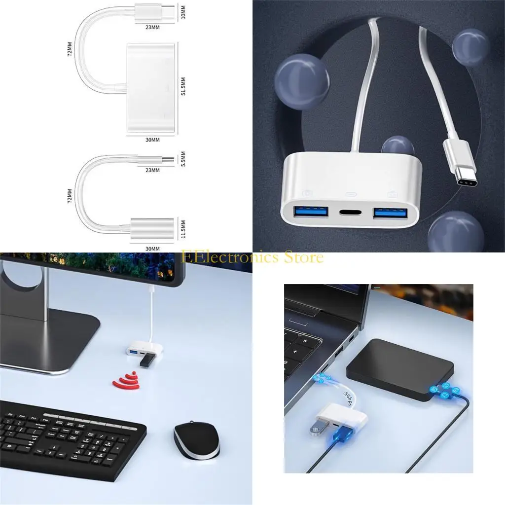 

B03C TypeC Hubs USB C Multi Splitters 3 IN 1 3-port USB 2.0 Fast Charging Adapters