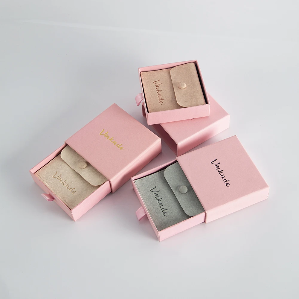 شعار مخصص تغليف المجوهرات صندوق درج من الورق المقوى المطبوع مع كيس مزموم من الألياف الدقيقة لتقوم بها بنفسك صناديق تنظيم انزلاق المجوهرات #5