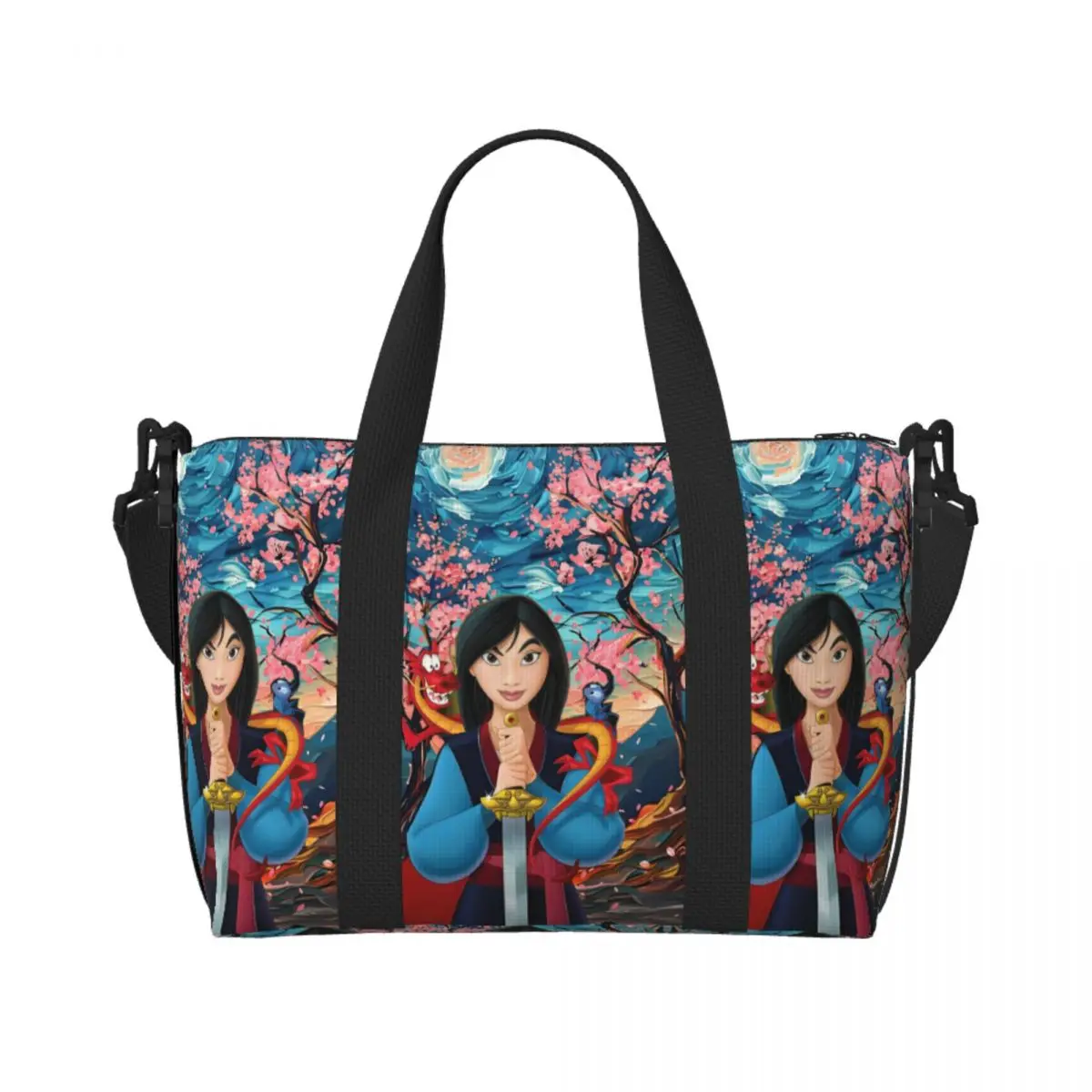 

Custom Mulan Brave Hero Grocery Shopping Tote Bag Women Large Capacity Fashion Cartoon Movie Gym Beach Travel Bags