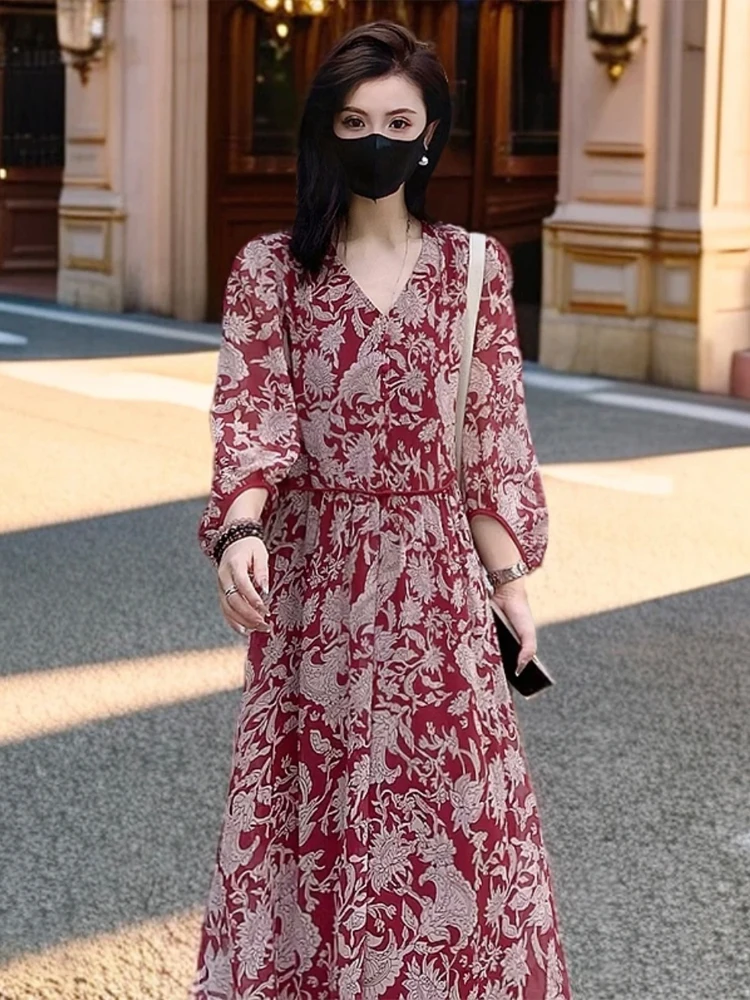 Ele Vintage Bloemen Zomer Dr Dames Losse Ademende Jurk Ele Casual Hoge Taille A-lijn Rok voor Vakantie