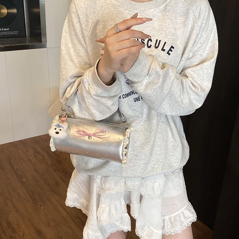 Cylindrical Bag Polka Dot Bow Crossbody Bag for Girl Shoulder Bags Sweet Purse and Handbags Designer Bags Сумка Женская Bolsos