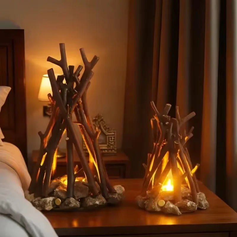 Retro Creative Night Light Natural Stone Handmade Branch Shape LED Ambient Light Desktop Decor