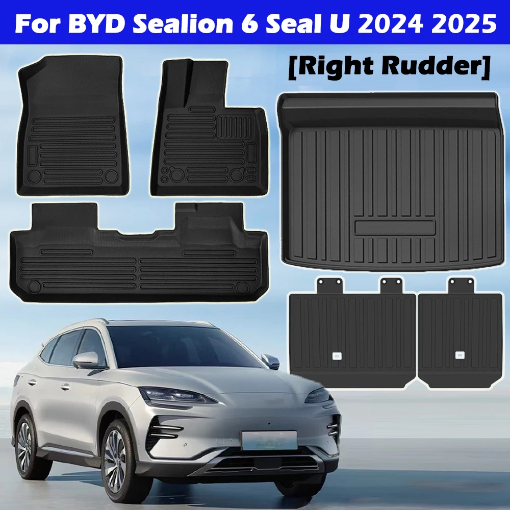 For BYD Sealion 6 Seal U Song Plus DM-i EV 2024 2025 Car Floor Mats,All Weather 3D TPE Non-slip Foot Pad Cargo Liner