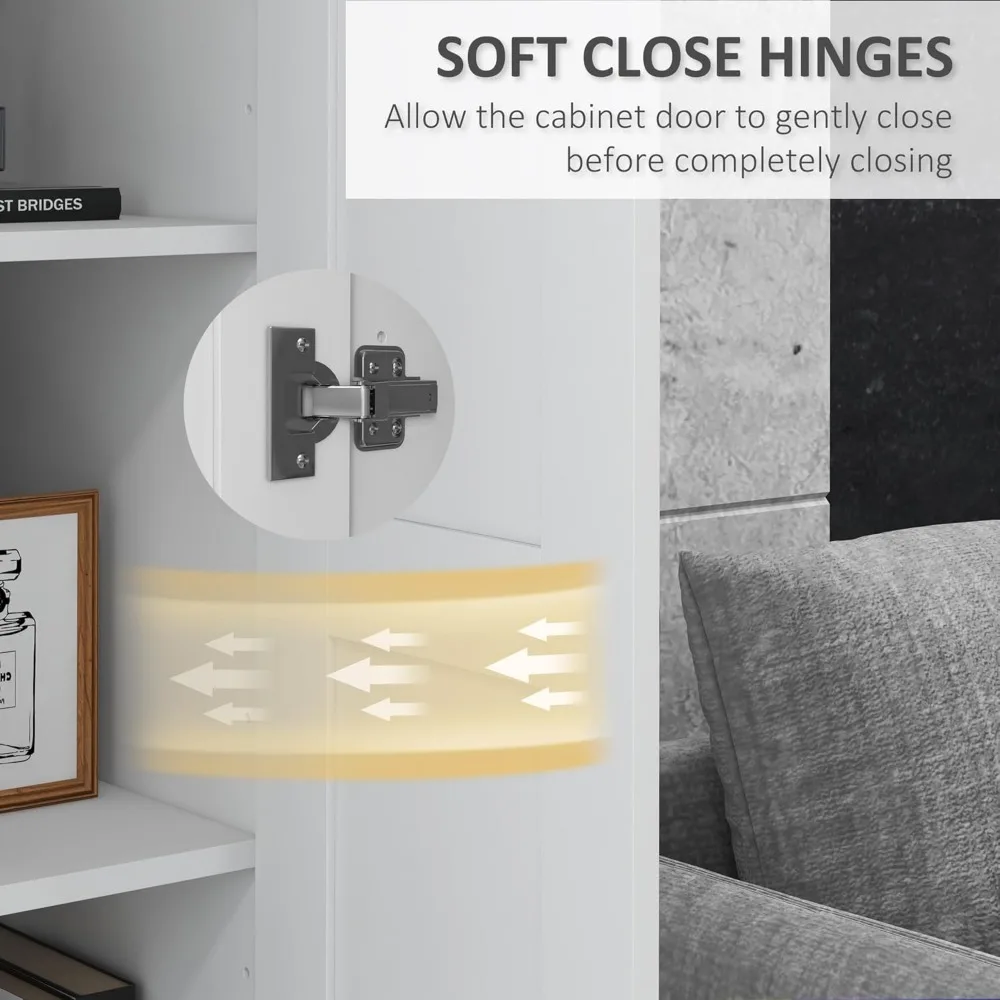 Высокий шкаф для хранения 71 дюймов с подвижными полками для хранения, шкаф для кладовой в современном стиле с дверцами с мягким закрыванием, белый