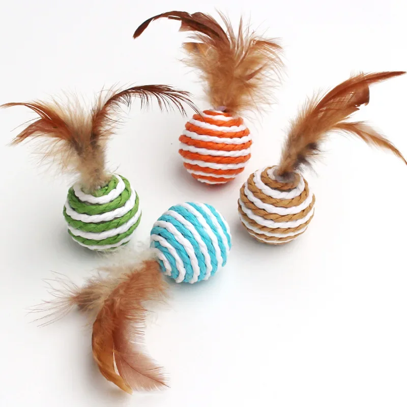 Cat toy ball, feather rope paper ball, cat scratch ball, rustling ball teaser sword hemp ball cat toy