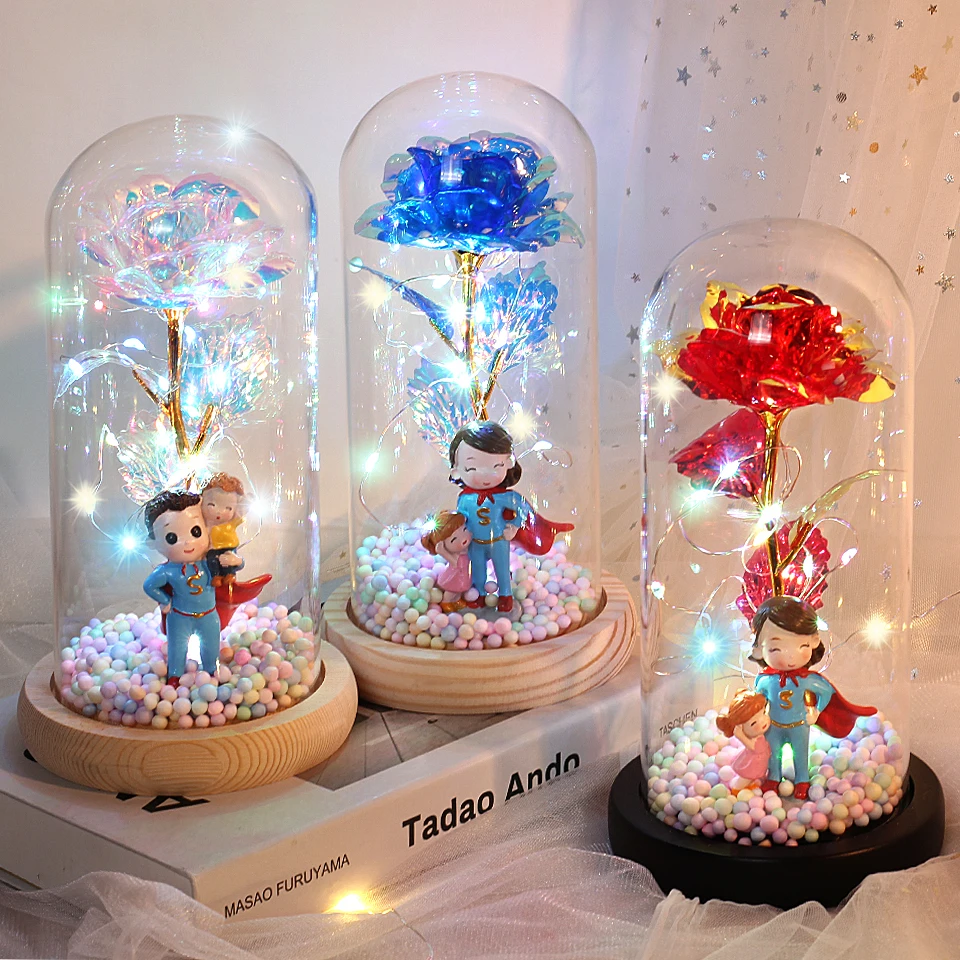 Hot LED Enchanted Galaxy Rose Beauty And The Beast Rose With Fairy Light In Dome For Christmas Valentine\'s Day Gift Mother\'s DAY