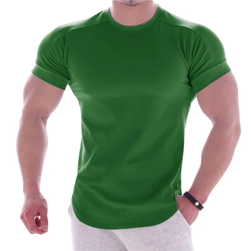 2024 Sommer-Sport-T-Shirt für Männer, Kurzarm-Fitness-T-Shirt, Schnelltrocknend, für Workout und Outdoor, Enganliegende Oberteile, Herren-Sportbekleidung