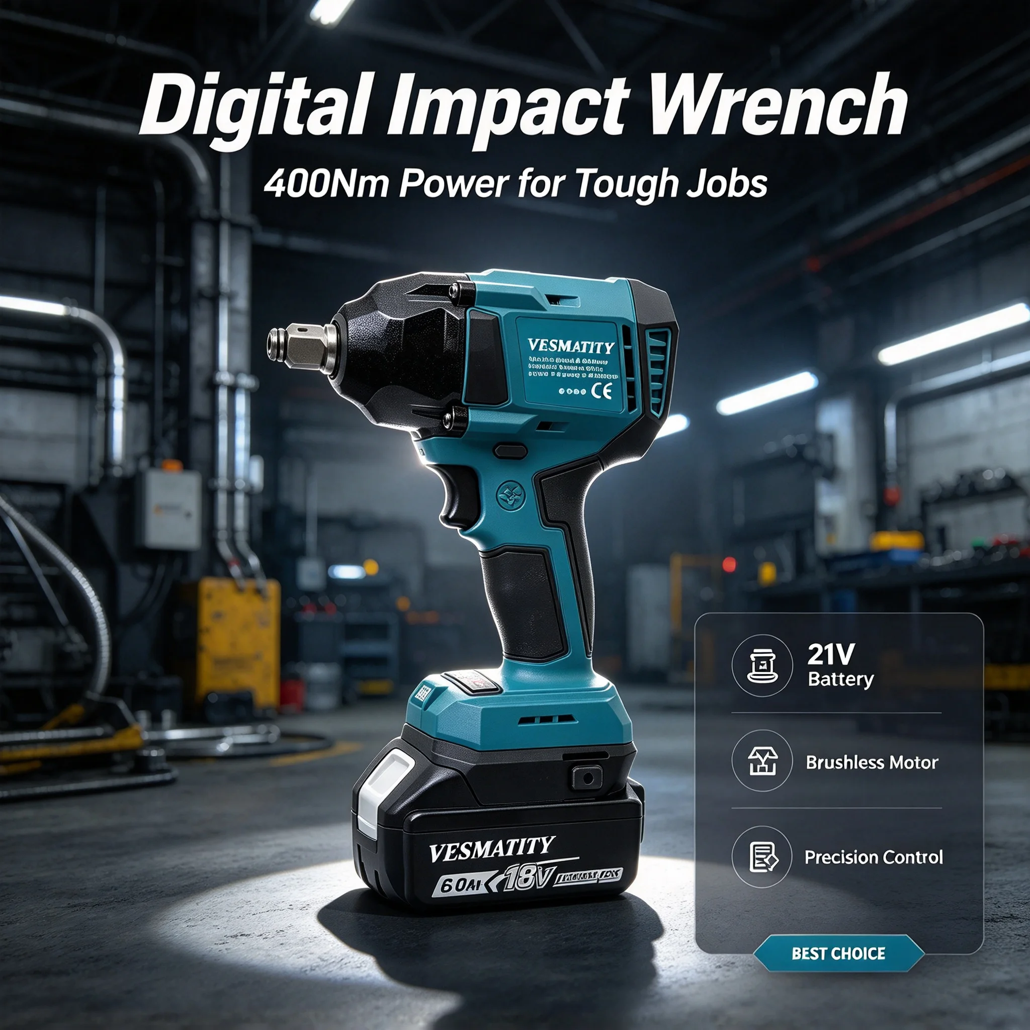 Electric Impact Wrench VESMATITY 2026 Brushless Digital Display Cordless Electric Torque Wrench 1/2 Inch Screwdriver Power Tool