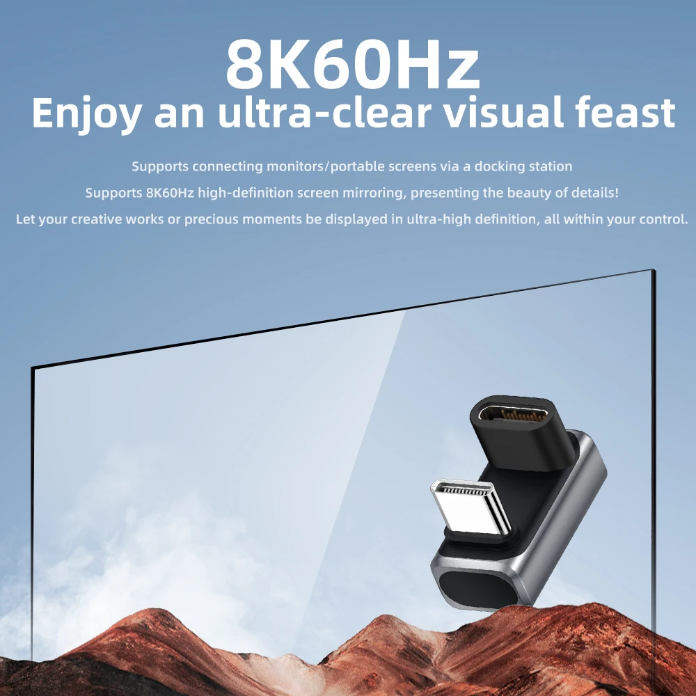U Shape PD240W USB C Adapter 8K@60Hz 80Gbps 180 Degree USB C Female to Male Adapter Connector for Thunderbolt 4/3 Switch Laptop view 5