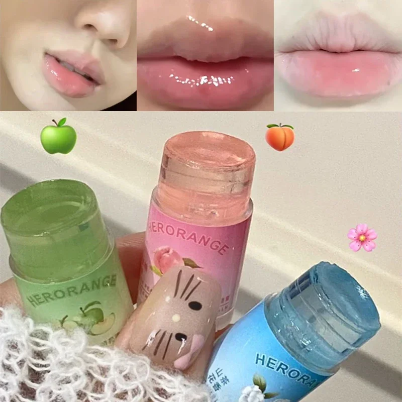 Bálsamo labial afrutado de lichi de melocotón, hidratante, antiseco, antigrietas, bálsamo labial de cristal transparente, cuidado de labios, Mini lápiz labial de gelatina bonito, cuidado de la piel