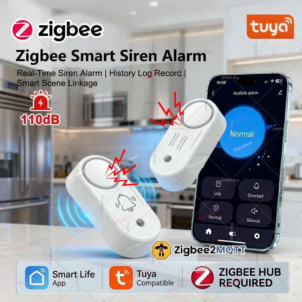 

Умная сирена Zigbee, звуковая и световая сигнализация, опциональная вибрационная сигнализация, сирена 110 дБ, защита дома, защита от взлома, для Smart Life Tuya Z2M
