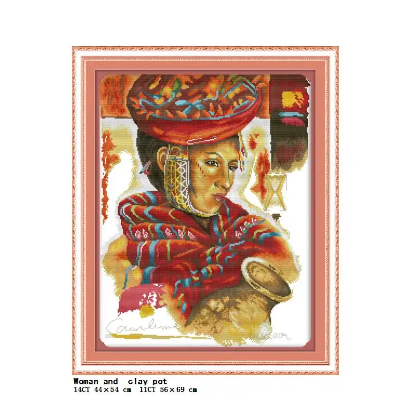 Exotic Woman Pattern Series Cross Stitch Kit 14CT Count 11CT Printed Fabric Needle Thread Embroidery Set DIY Home Decor Painting