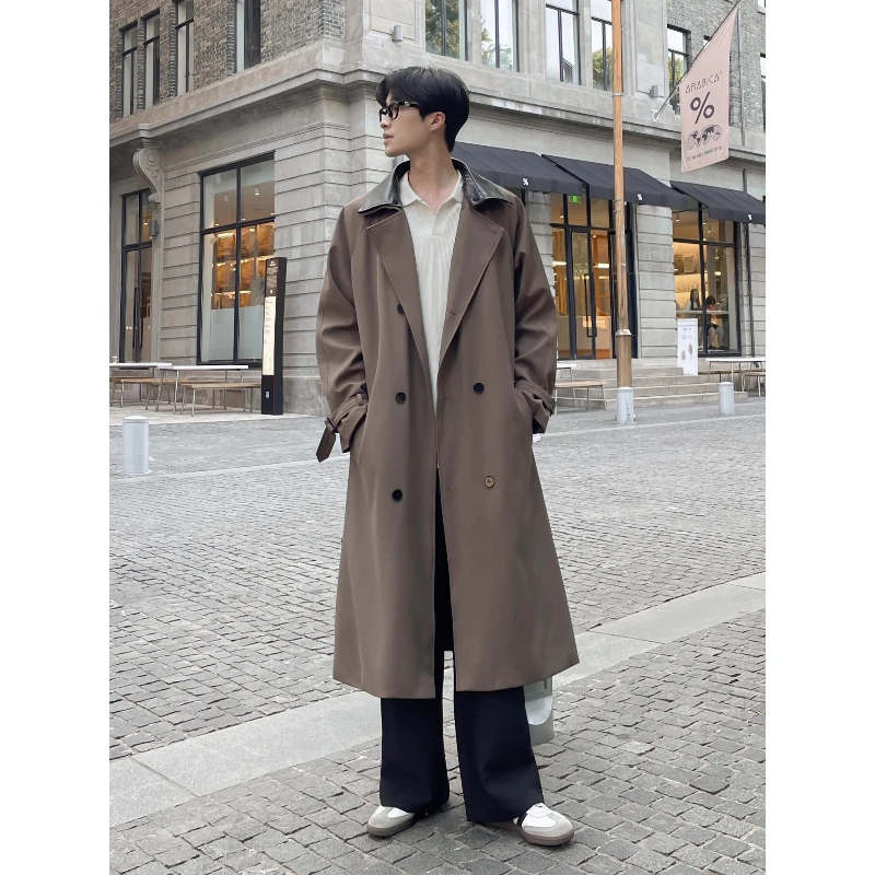 

Осенне-зимняя новая мужская ветровка средней длины, воротник из искусственной кожи, стильное свободное длинное пальто, ветрозащитное и теплое.M-5XL