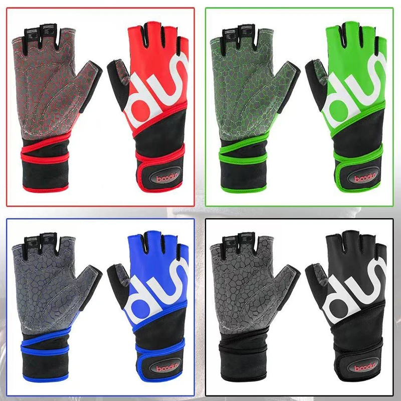 Unisex Half Finger Workout Gloves with Extra Long Wrist Support for Gym Weightlifting Cycling Non-Slip Training Fitness Gloves