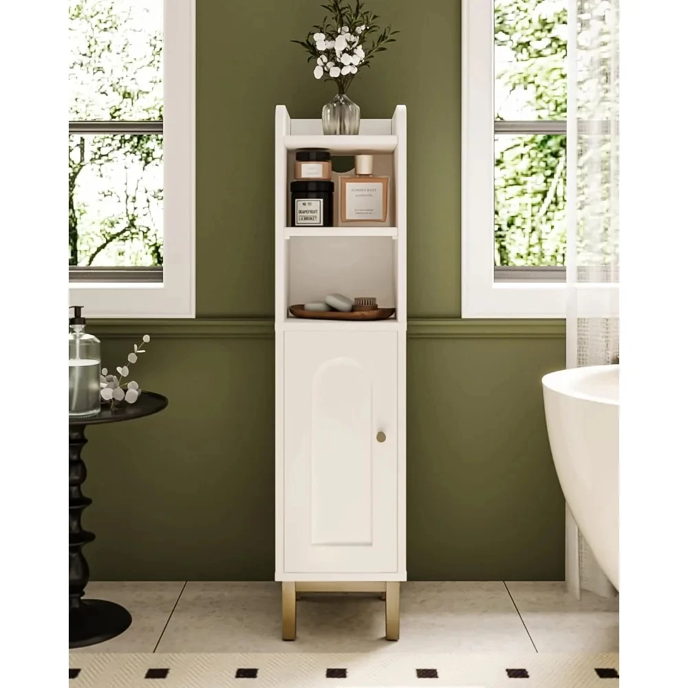 Bathroom Storage Cabinet, Small Corner Floor Cabinet with Door and Shelves, Narrow Toilet Paper Cabinet, Bathroom Organizer