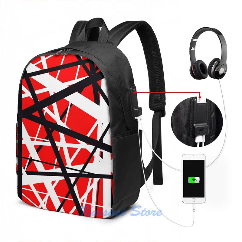 Funny Graphic print EVH Frankenstrat USB Charge Backpack men School bags Women bag Travel laptop bag