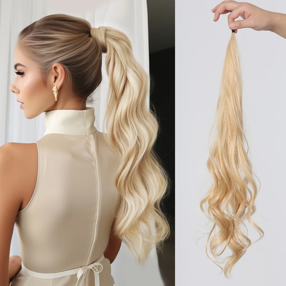 Ponytail Extensions Flexible Warp Around Synthetic Hair Extensions Women Long Natural Wavy Ponytail Hair Pieces Daily Party Use