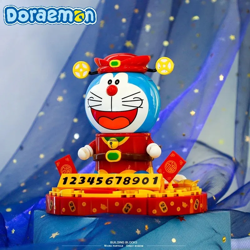 Kawaii Doraemon Creative Cartoon Building Blocks Assembly Educational Toys Car Ornaments Night Light Calendar Collection Gift