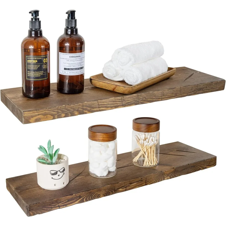 

Floating Shelves 24 inch Long Distressed Wide Rustic Wooden Wall Shelves for Bathroom Living Room Bedroom Kitchen Farmhouse Set