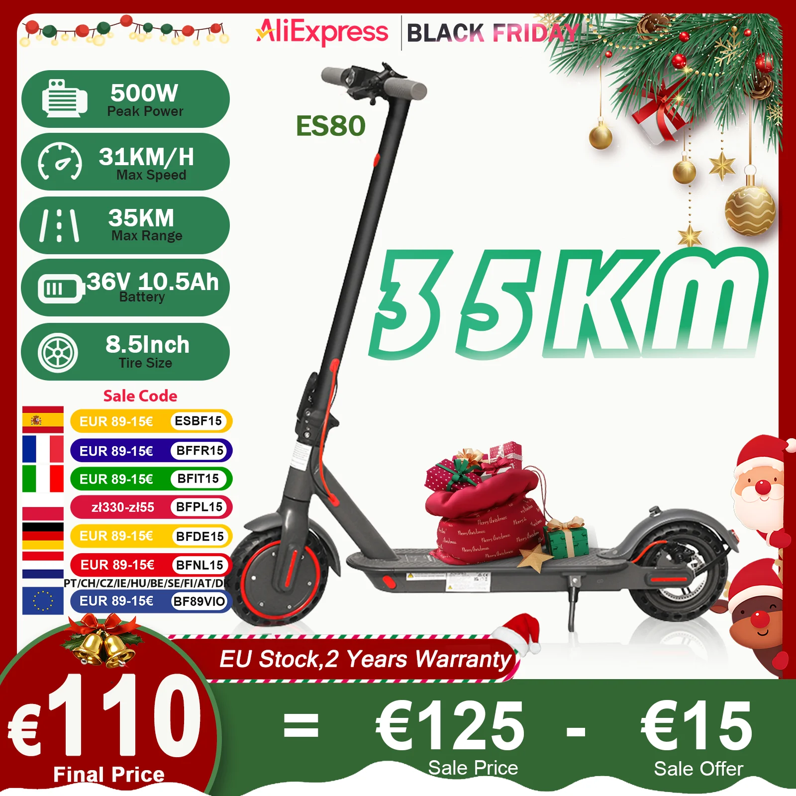 ES80/M365 X1 Scooter électrique 36V 10.5Ah 500W moteur 35KM longue portée 31 KM/H 8.5 pouces pneus solides pliable application intelligente EScooter