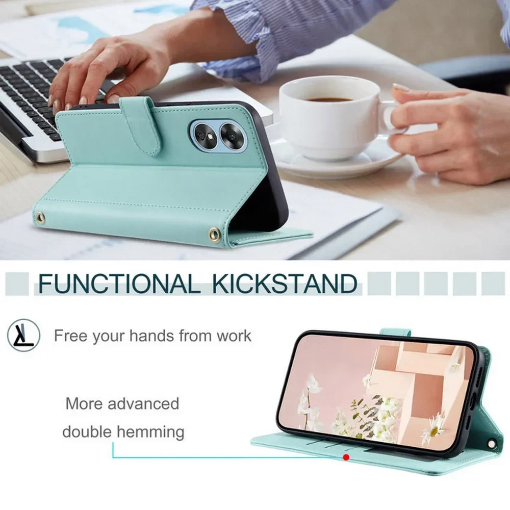 Flip Case For OPPO A80 5G Crossbody Leather Wallet Cover For OPPO A5 Pro A60 A40 A98 A79 A78 A58 A38 A18 A57S A 57 77 A77S Etui