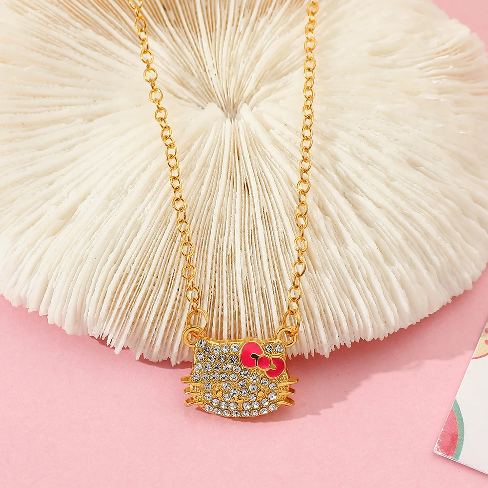 

Аниме милый Sanrio Hello Kitty золотого цвета кулон ожерелье микро циркон бант KT кошка ожерелье женские игрушки аксессуар подарок