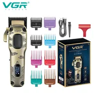 VGR Hair Trimmer Professional Hair Cut Machine Electric Barber Adjustable Clippers LED Vintage Metal Hair Trimmer for Men V-027