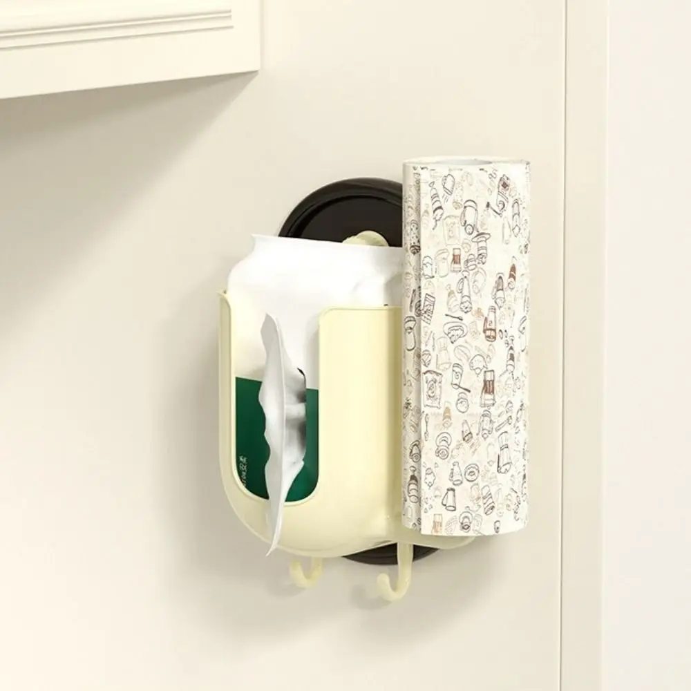 

Multi-Purpose Paper Towel Holder Plastic Material Space Saver Tissue Storage Rack Suction Cup No-Drill Hanging Wall-Mounted Rack