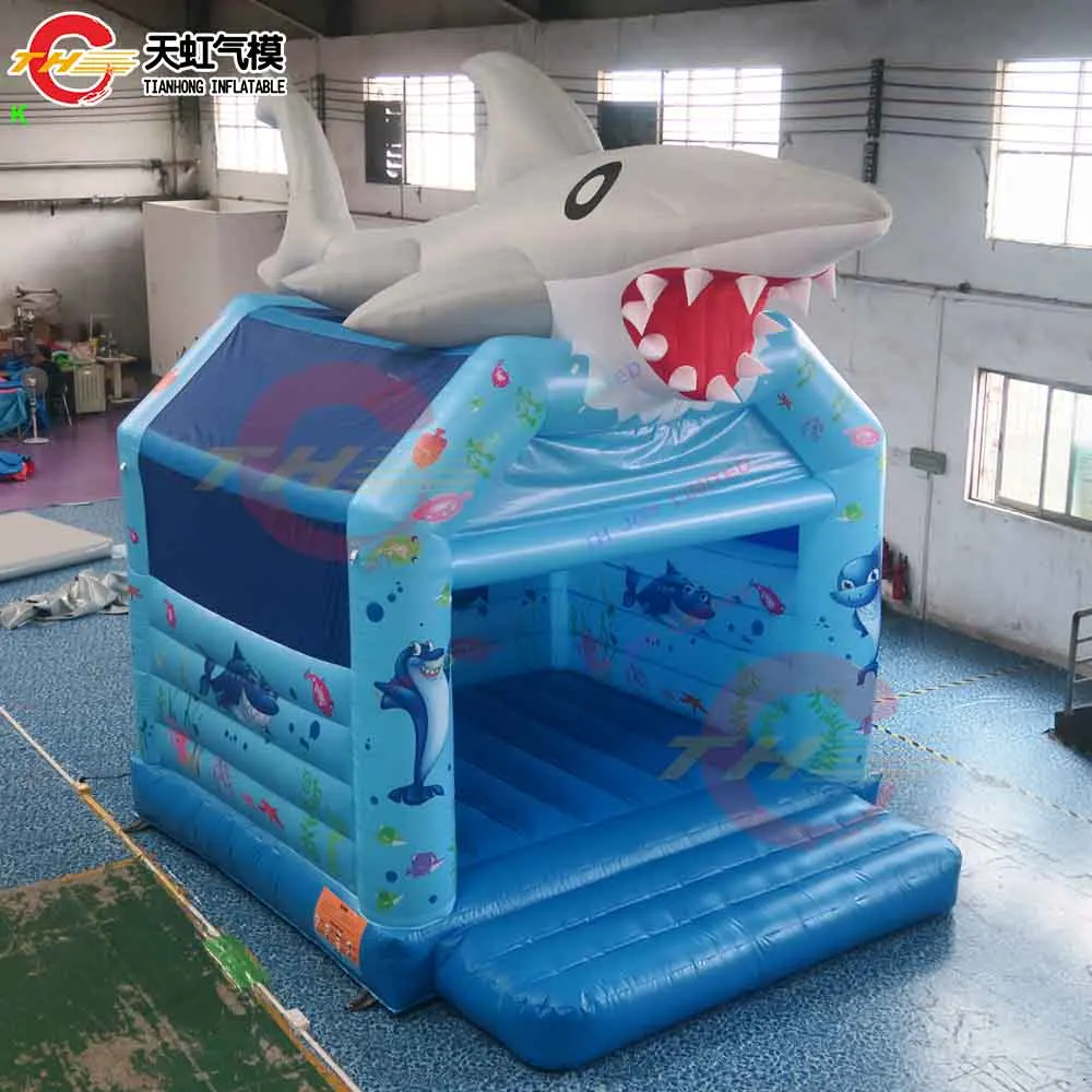 Maison de rebond combinée de requin gonflable commerciale, livraison rapide, videur gonflable sur mesure, château de saut gonflable avec Blowe