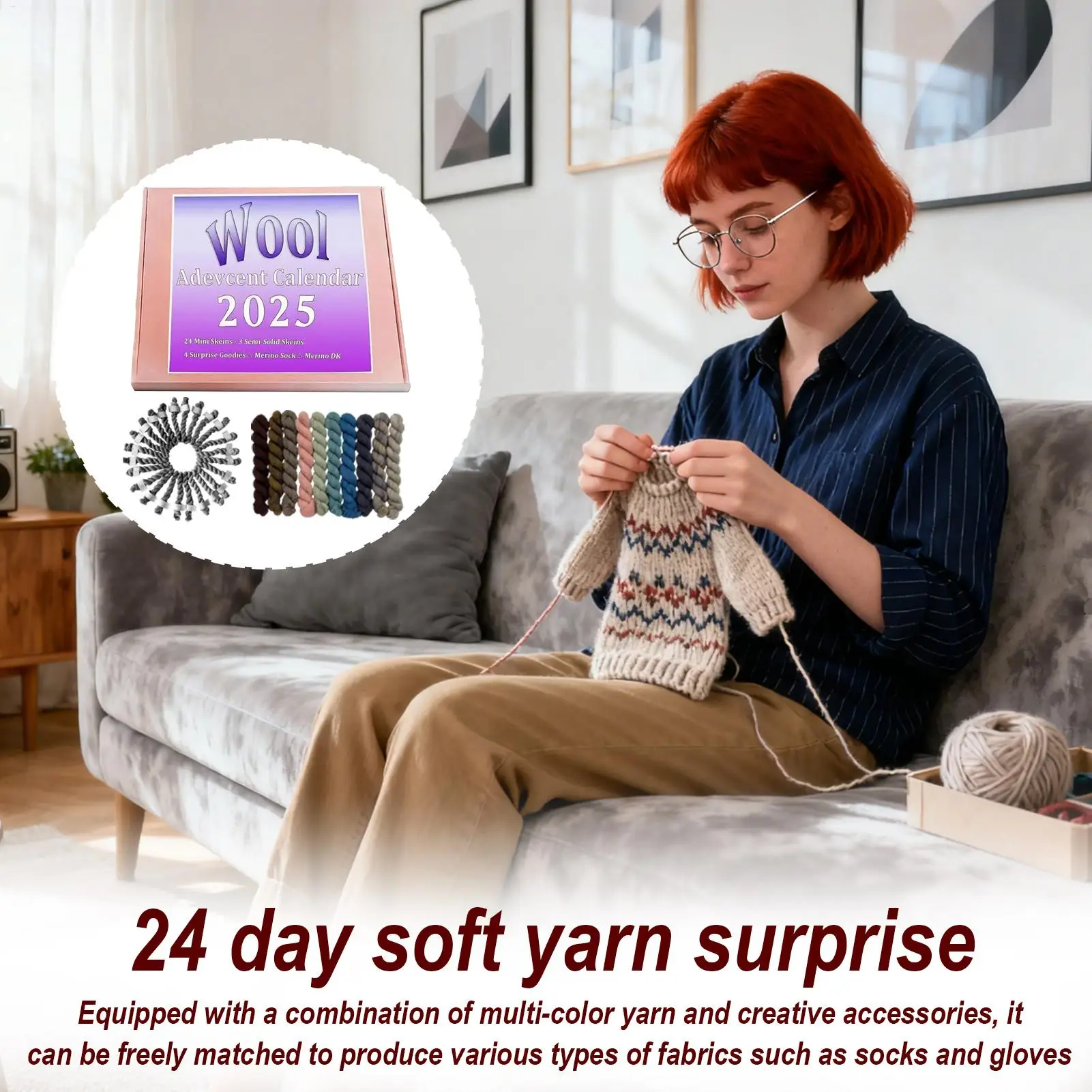 

Knitting Yarn Countdown Calendar 2025 24 Days Wool Knitting Yarn Christmas Countdown Calendar Holiday Creative Projects Supplies