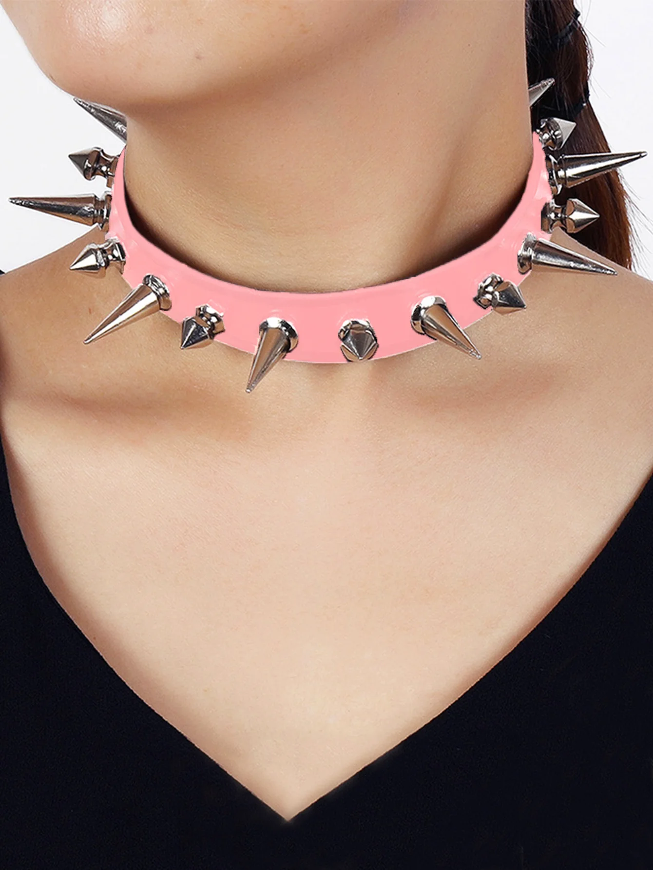 1 Stück Gothic Punk Stachel-Lederhalsband, kühne, rebellische Halskette für Rock-Stil & Statement-Looks – Detail 2