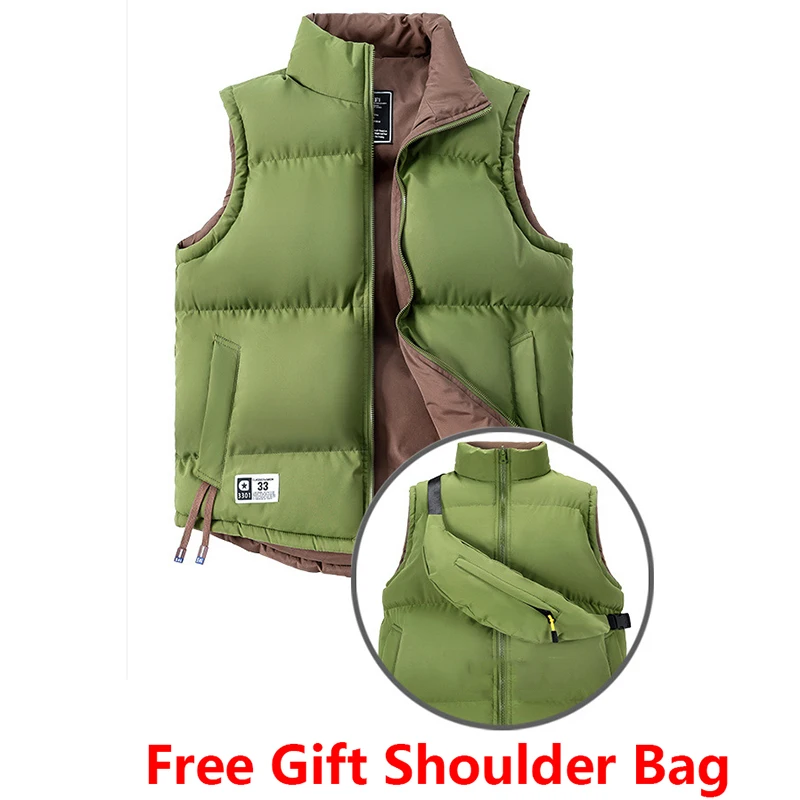 

Men Solid Color Vest Jacket Brand Warm Sleeveless Jackets Winter Waterproof Zipper Coat Autumn Stand-up Collar Casual Waistcoat