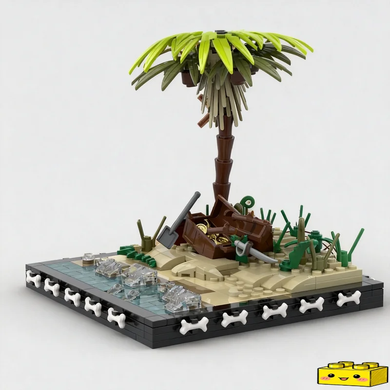320 Parts Pirate Treasure Dig Scene MOC Model Custom Puzzle DIY Assembly Educational Toy Gift Collection Display Popular Blocks