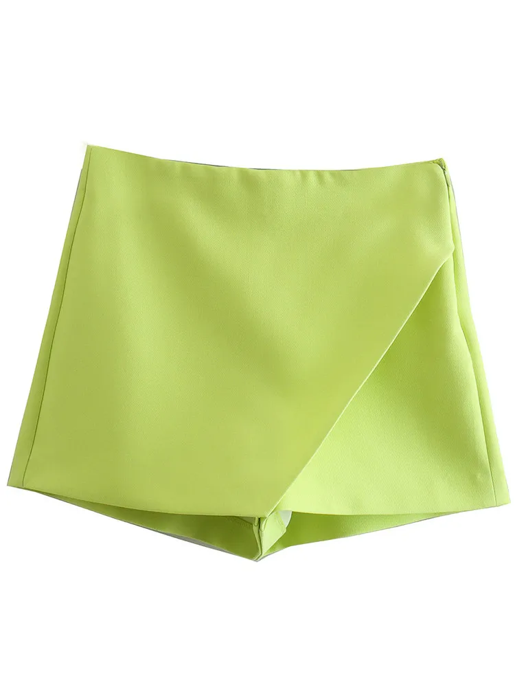 TRAF-pantalones cortos rosas para mujer, pantalón corto de cintura alta, verde, informal, holgado, Y2K, 2022