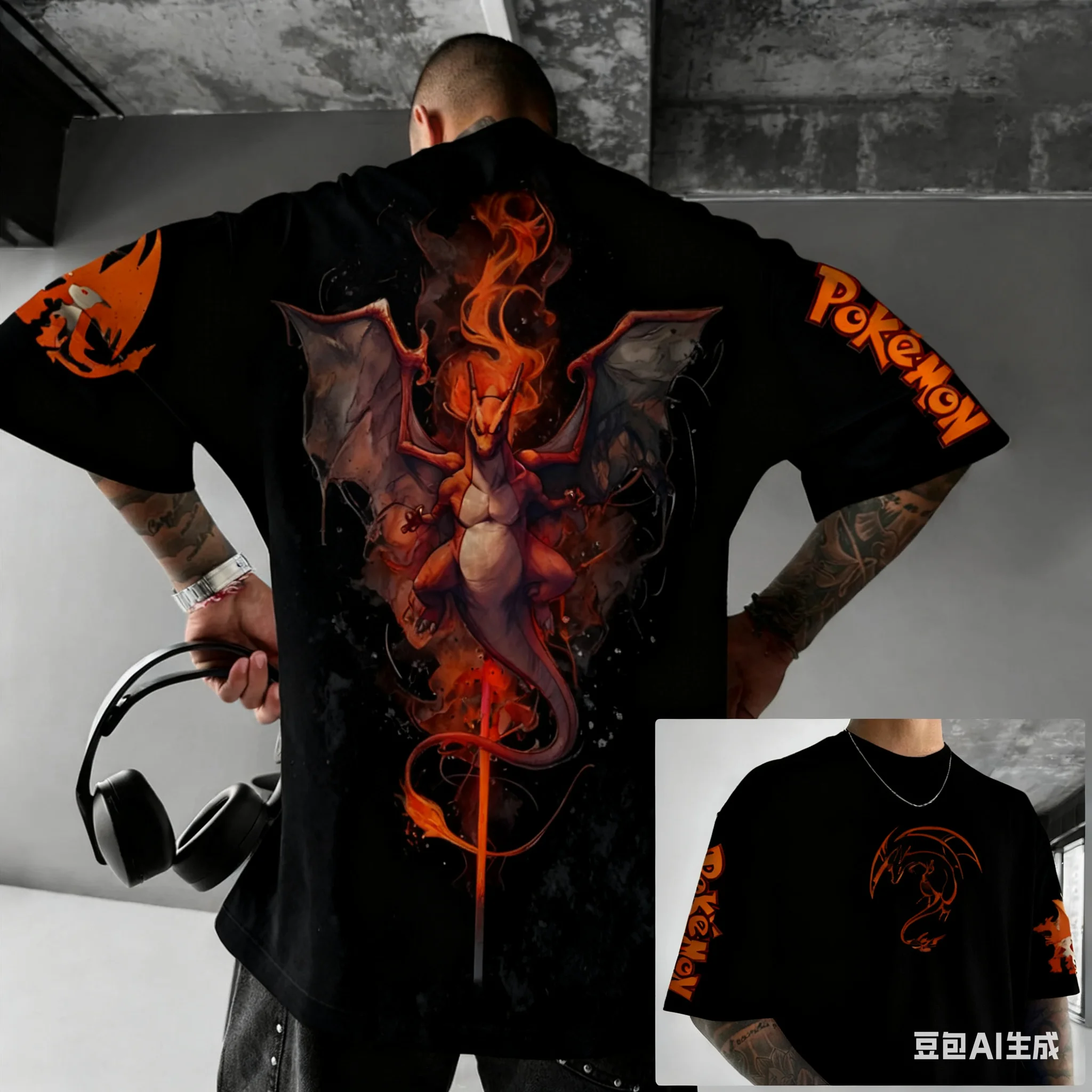 Pikachu hombres y mujeres adultos niños fuera del hombro camiseta Pokemon elementos estampado primavera y otoño pantalón corto Casual manga