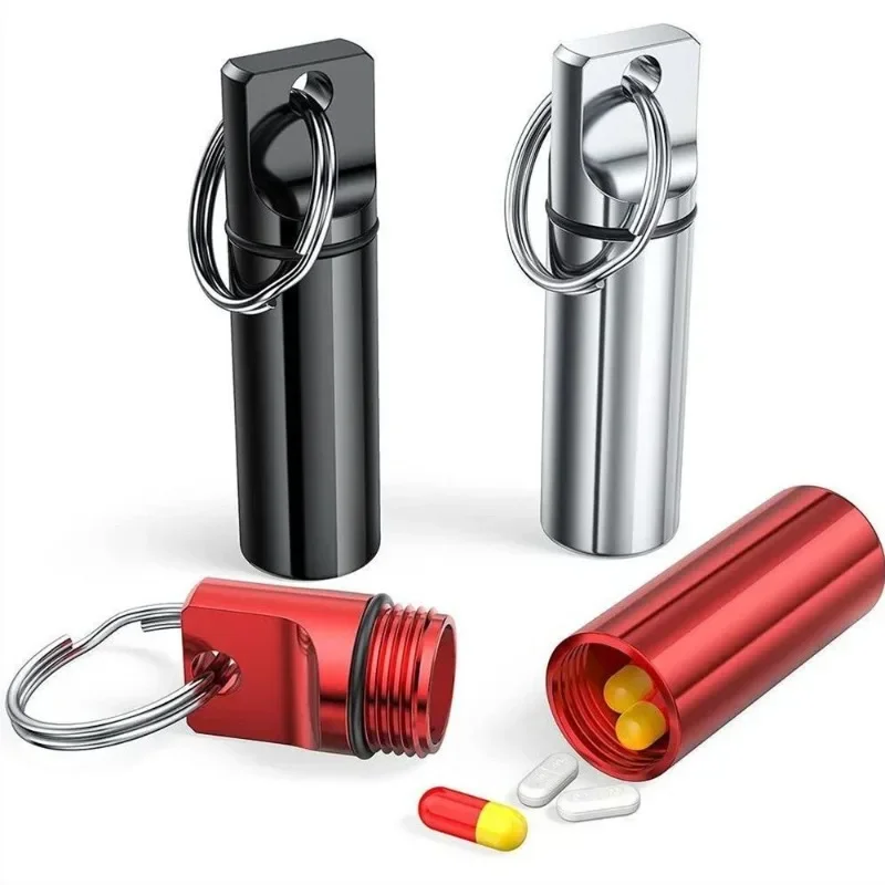 

Waterproof Aluminum Pill Box Keychain Carabiner Medicine Case Container Bottle Holder Outdoor Pill Case PillBox Ear Plug Jar