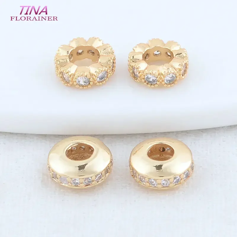 3*8MM 4*8.5MM 14K Gold Color Brass with Zircon Wheels Beads Spacer Beads Bracelet High Quality Diy Jewelry Accessories