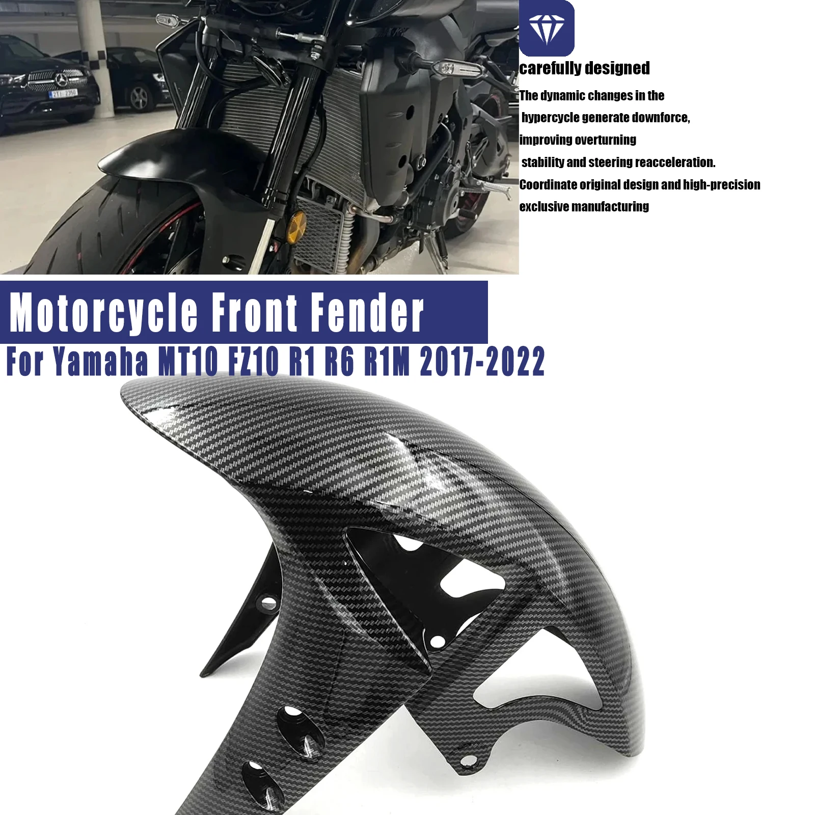 

For Yamaha MT10 FZ10 R1 R6 R1M 2017-2022 Motorcycle Front Mudguard Shockproof Motorcycle Front Splash Guard ABS Housing Sporty