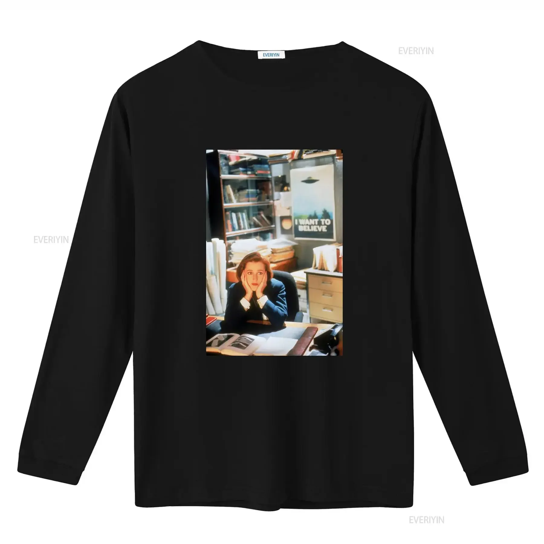 Dana Scully The X Files T shirt FBI Agent Office Scene Print Retro TV Show Fan YL8A vintage Washed Versatile homme Stretched