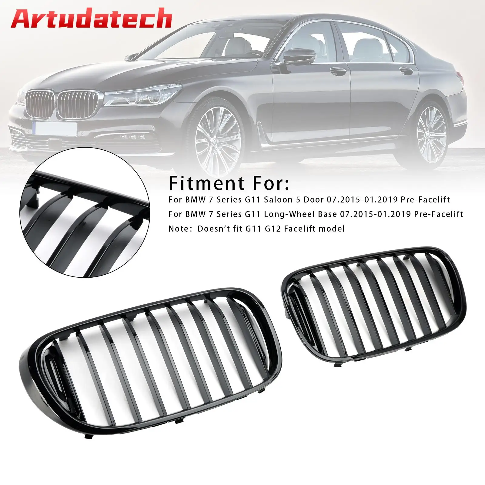 

Artudatech Gloss Black Front Kidney Grille Fit BMW 7-Series G11 G12 740i 750i 2016 2017 2018