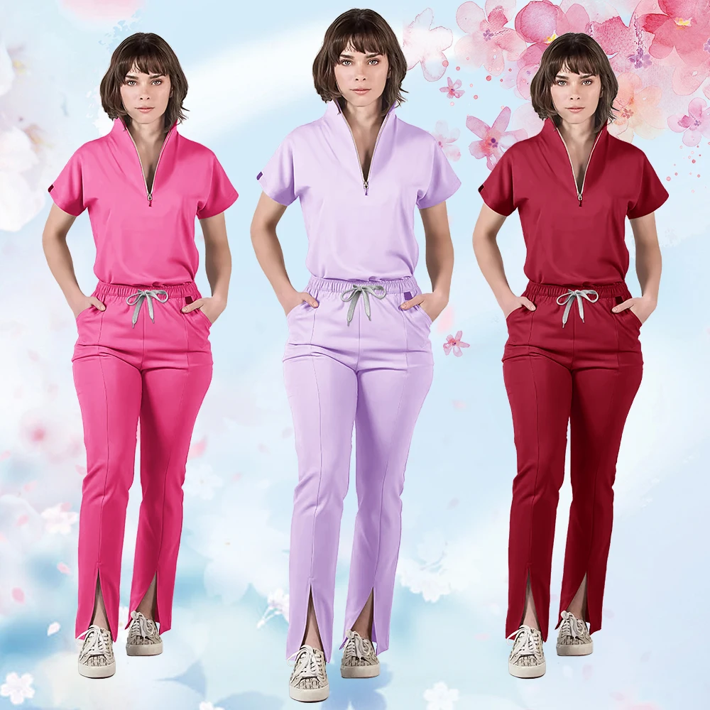 美容作業服女性医療看護師制服外科スクラブセットスパトップパンツクリニック介護者服看護制服ジッパースーツ