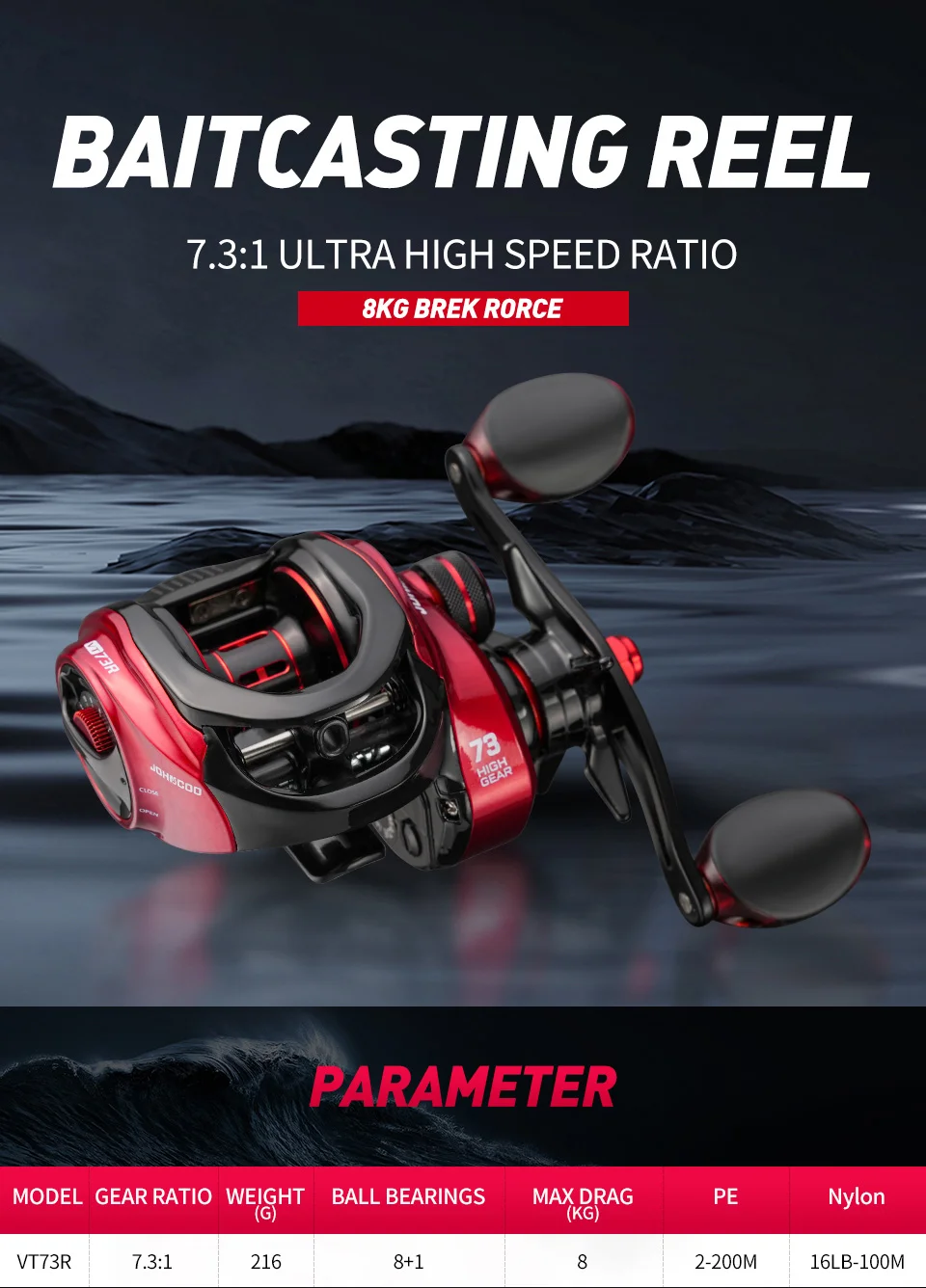 Baitcasting Angelrollen Max Drag 8 kg Ultraleichte Castingrolle Angelrolle für Bass Pike Fishing Tackle – Detail 1