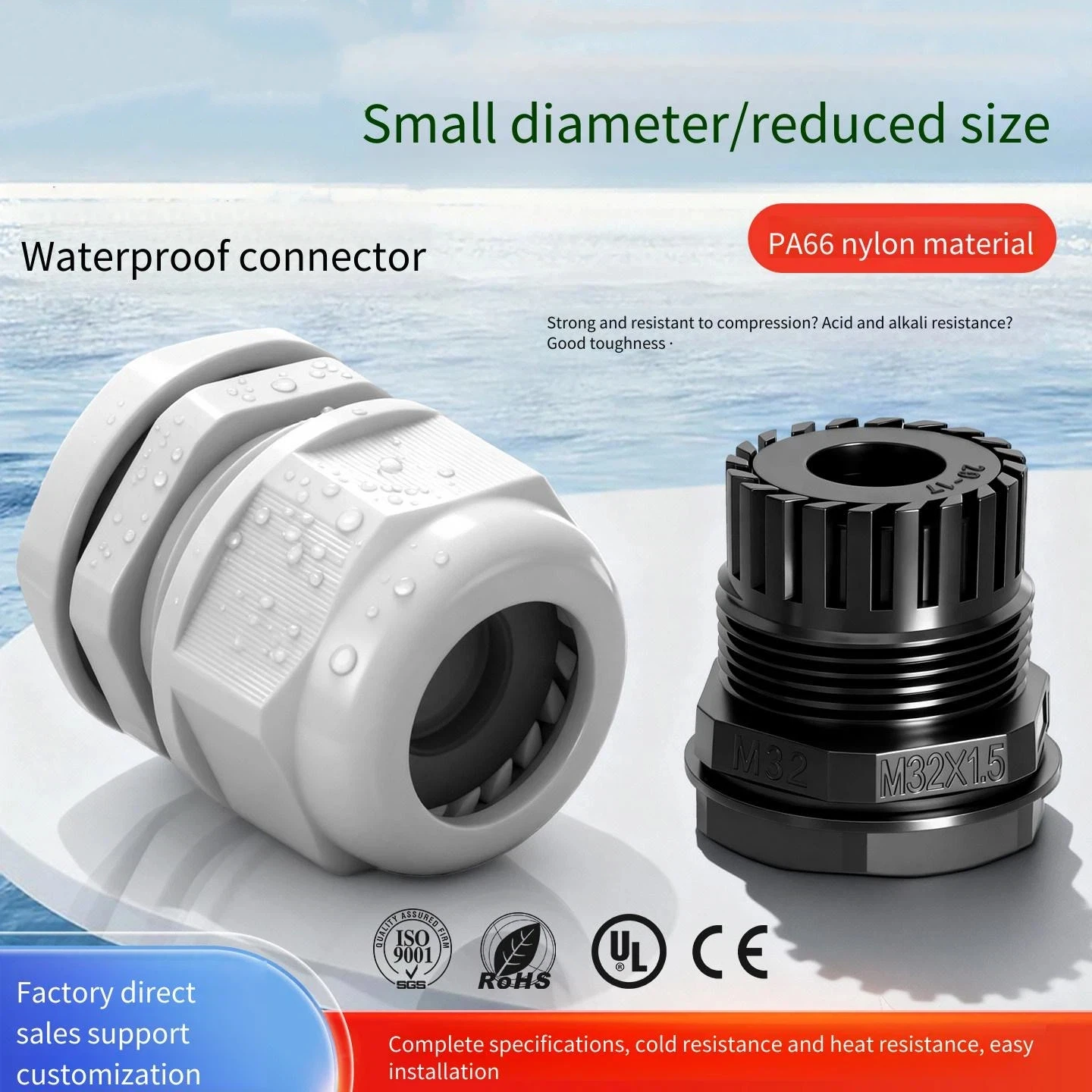 PA66 Flame Retardant Nylon Waterproof Connector M Thickened Leather Small Diameter Fixed Head Cable Gland IP69 for Secure Wiring