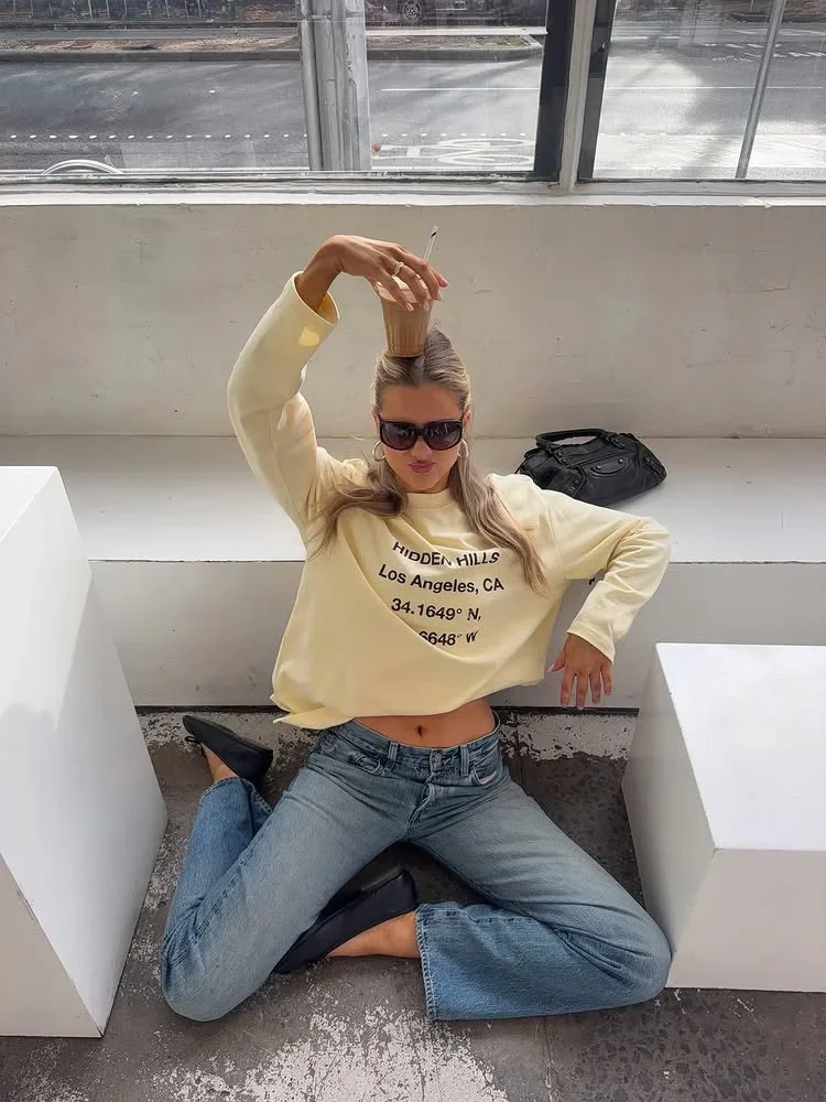 Unisex Y2K Long Sleeve T-shirt, Unique Front Letter Print, Crew Neck Casual Tee, 90s Retro Streetwear for Men and Women