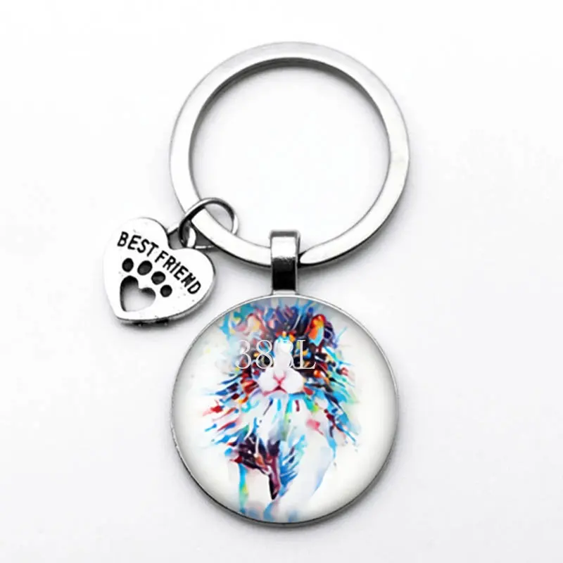 Popular Jewelry Dome Glass Keychain Colored Cute Cat Pattern Dream Aestheticism Classic Gift
