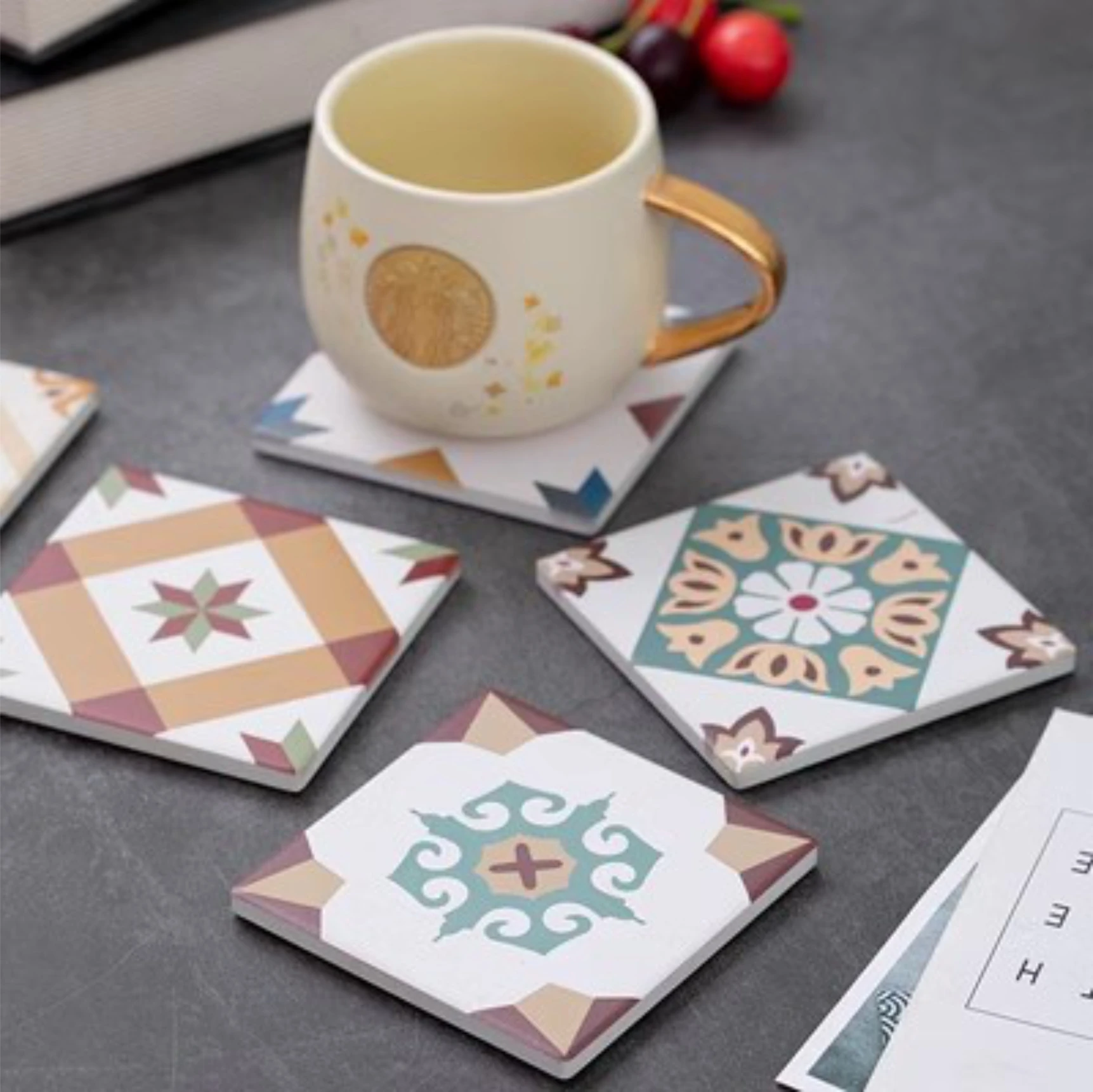 DIY Ceramic Coaster LOGO Photo TEXT Customizd Print Absorbent Material Cork Backing Cup Mug Mat Pad Kitchen Desk Table Decorate